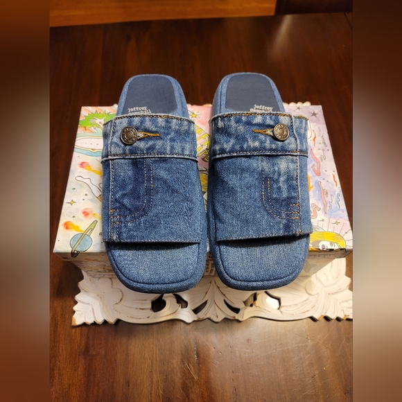 Jeffery Campbell Blue Sky Denim Slide Sandal Size 8.5 - Picture 2 of 13